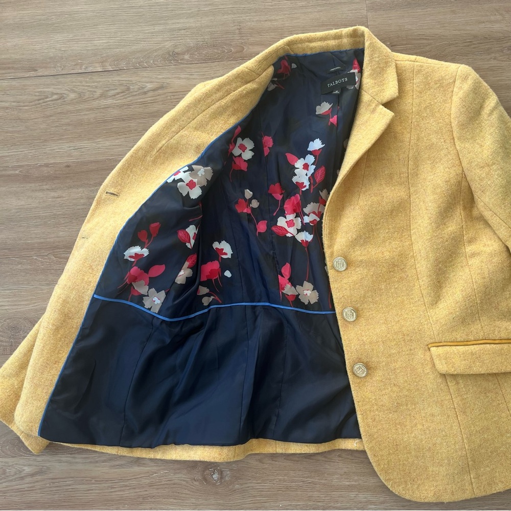 Talbots Aberdeen Wool Blazer Mustard Yellow Size 10 Classic Tailored Jacket - Picture 8 of 12